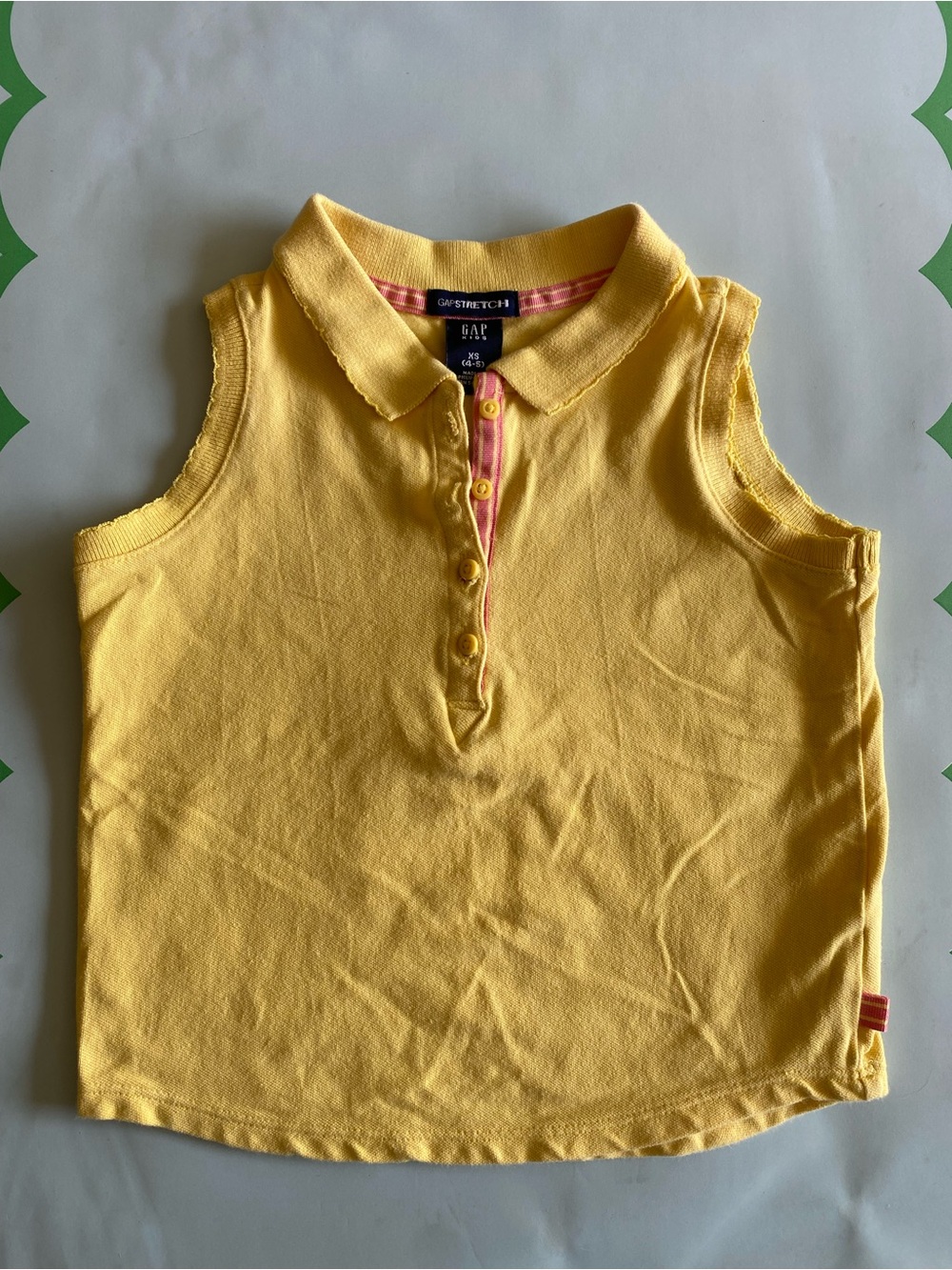 GAP Kids Yellow Sleeveless Polo Shirt Pink Trim Stretch Cotton Tank Top XS 4-5